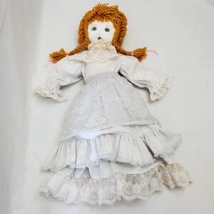 Vintage‎ ♡ Handmade Hand-Crafted Cloth Doll W/Lace Dress ♡ Yarn Hair Braids